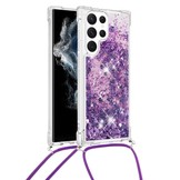 Samsung Galaxy S23 Ultra Telefoonhoes met koord - Glitter Paars