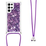 Samsung Galaxy S23 Ultra Telefoonhoes met koord - Glitter Paars