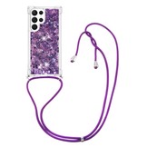 Samsung Galaxy S23 Ultra Telefoonhoes met koord - Glitter Paars