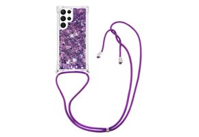 Lunso - Samsung Galaxy S23 Ultra - Telefoonhoes met koord - Glitter Paars