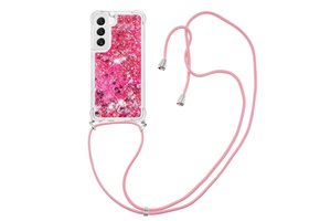 Lunso - Samsung Galaxy S23 Plus - Telefoonhoes met koord - Glitter Roze