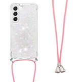 Samsung Galaxy S23 Plus Telefoonhoes met koord - Glitter Zilver/Roze