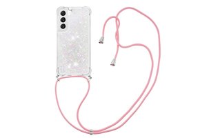 Lunso - Samsung Galaxy S23 Plus - Telefoonhoes met koord - Glitter Zilver/Roze