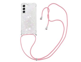 Lunso - Samsung Galaxy S23 Plus - Telefoonhoes met koord - Glitter Zilver/Roze