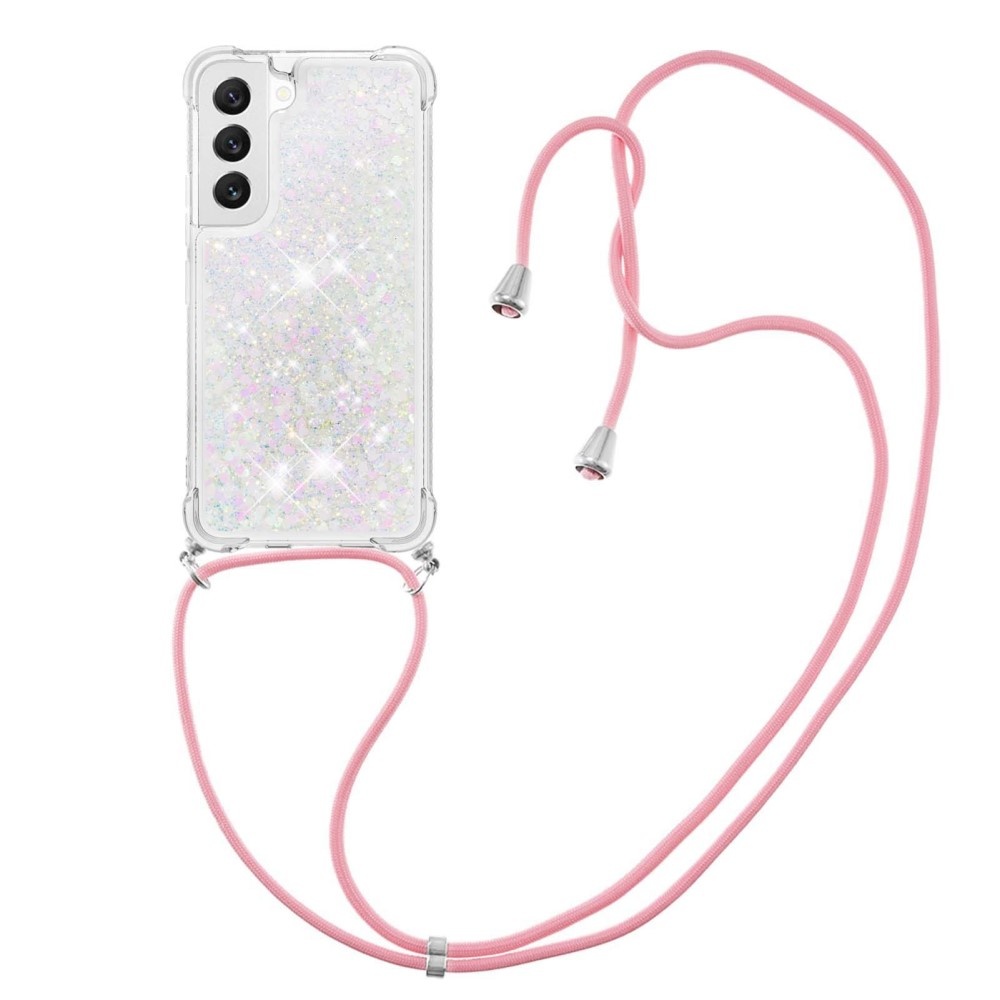 Lunso - Samsung Galaxy S23 Plus - Telefoonhoes met koord - Glitter Zilver/Roze