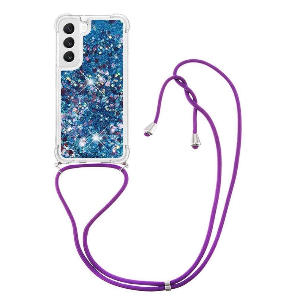 Lunso - Samsung Galaxy S23 - Telefoonhoes met koord - Glitter Blauw