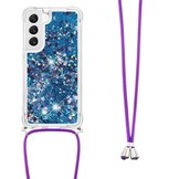 Samsung Galaxy S23 Telefoonhoes met koord - Glitter Blauw