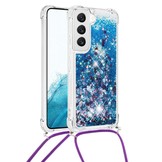 Samsung Galaxy S23 Telefoonhoes met koord - Glitter Blauw