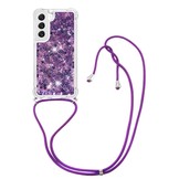 Samsung Galaxy S23 Telefoonhoes met koord - Glitter Paars