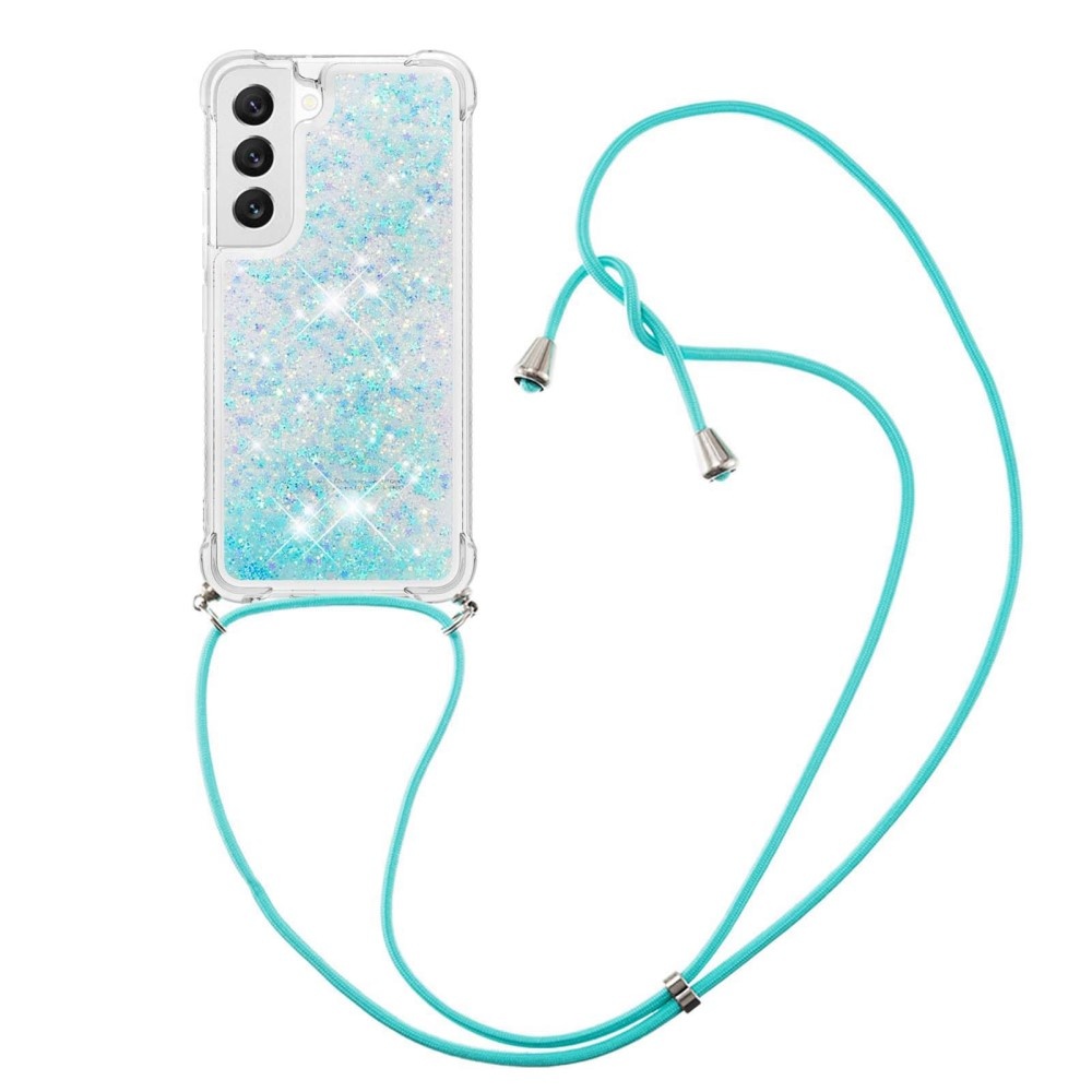 Lunso - Samsung Galaxy S23 - Telefoonhoes met koord - Glitter Lichtblauw