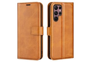 Lunso - Samsung Galaxy S23 Ultra - cover bookcase hoes - Cognac