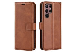 Lunso - Samsung Galaxy S23 Ultra - cover bookcase hoes - Bruin