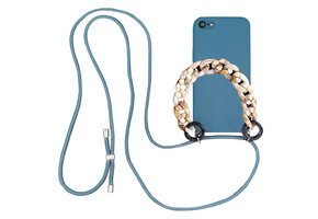 Høyde - iPhone SE (2022 / 2020) / 8 / 7 / 6(s) - Telefoonhoes met koord + Kralenketting - Blauw