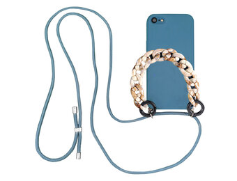 Høyde - iPhone SE (2022 / 2020) / 8 / 7 / 6(s) - Telefoonhoes met koord + Kralenketting - Blauw