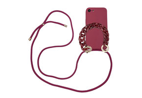 Høyde - iPhone SE (2022 / 2020) / 8 / 7 / 6(s) - Telefoonhoes met koord + Kralenketting - Rood