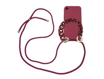 Høyde - iPhone SE (2022 / 2020) / 8 / 7 / 6(s) - Telefoonhoes met koord + Kralenketting - Rood