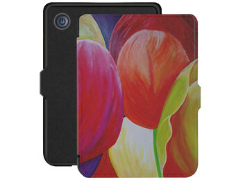 Lunso - Kobo Clara 2E hoes (6 inch) - Vegan Saffiano Leren sleep cover - Tulpen