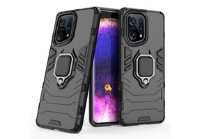 Lunso - Oppo Find X5 - Armor backcover hoes met ringhouder - Zwart