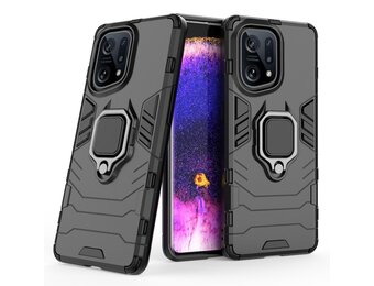 Lunso - Oppo Find X5 - Armor backcover hoes met ringhouder - Zwart