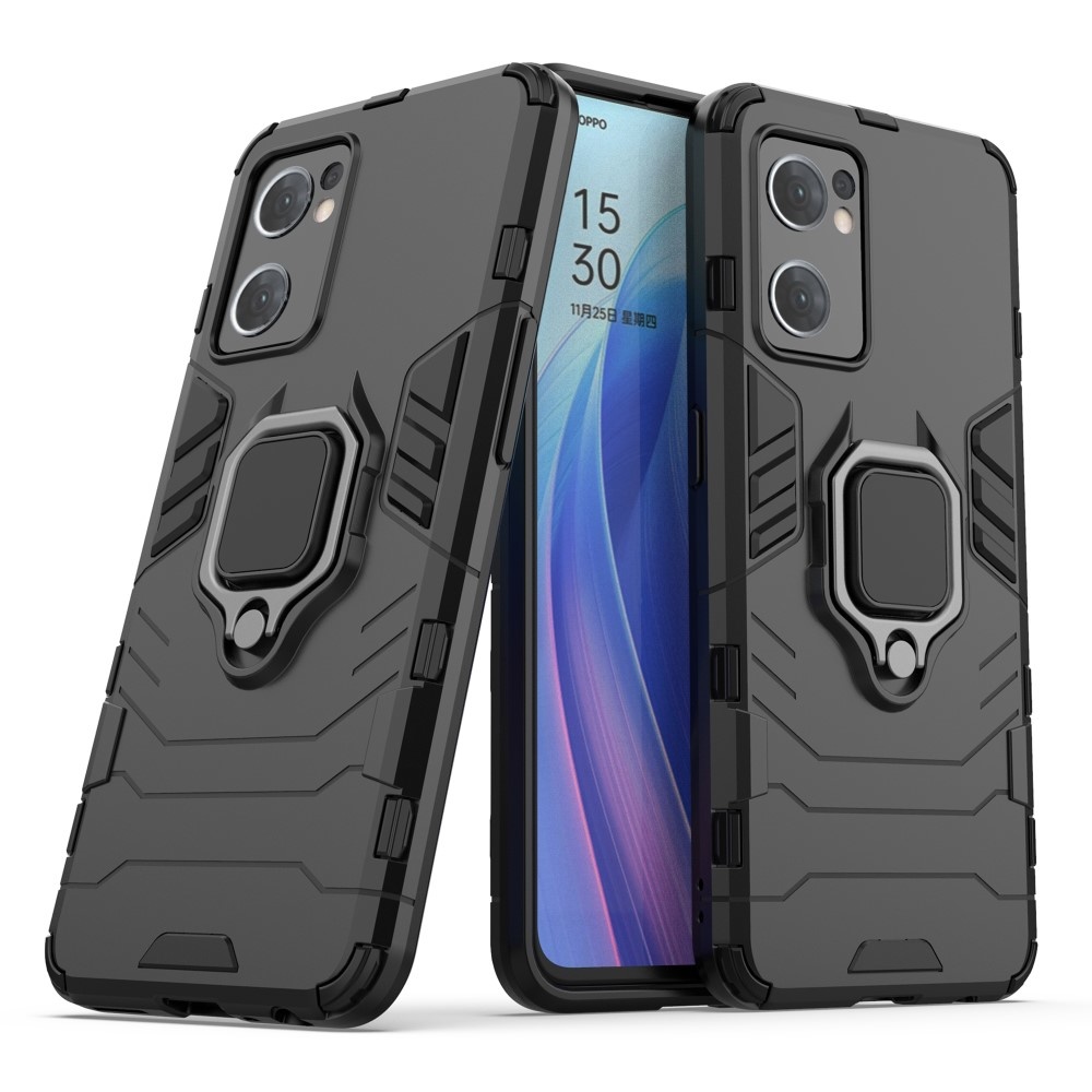 Lunso - Oppo Find X5 Lite - Armor backcover hoes met ringhouder - Zwart