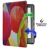 Kobo Glo, Kobo Glo HD en Kobo Touch 2.0 hoes (6 inch) Vegan Saffiano leren sleep cover - Tulpen