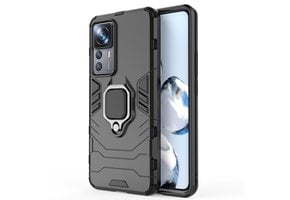 Lunso - Xiaomi 12T Pro - Armor backcover hoes met ringhouder - Zwart