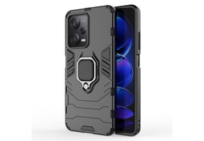 Lunso - Xiaomi Poco X5 Pro - Armor backcover hoes met ringhouder - Zwart