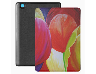 Lunso - Kobo Aura Edition 2 hoes (6 inch) - Vegan Saffiano Leren sleep cover - Tulpen