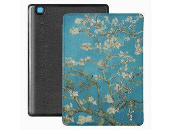 Lunso - Kobo Aura Edition 2 hoes (6 inch) - Vegan Saffiano Leren sleep cover - Van Gogh Amandelbloesem