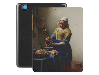 Lunso - Kobo Aura H20 Edition 2 hoes (6.8 inch) - Vegan Saffiano Leren sleep cover - Vermeer Melkmeisje