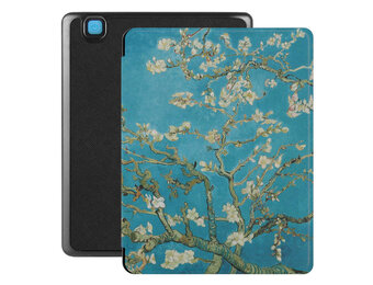 Lunso - Kobo Aura H20 Edition 2 hoes (6.8 inch) - Vegan Saffiano Leren sleep cover - Van Gogh Amandelbloesem