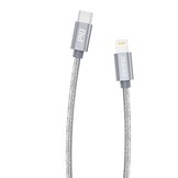 USB-C naar Lightning iPhone en iPad 45W Fast charge nylon oplader en datakabel van 1 Meter - Grijs