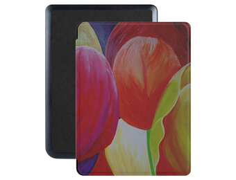 Lunso - Kobo Nia hoes (6 inch) - Vegan Saffiano Leren sleep cover - Tulpen