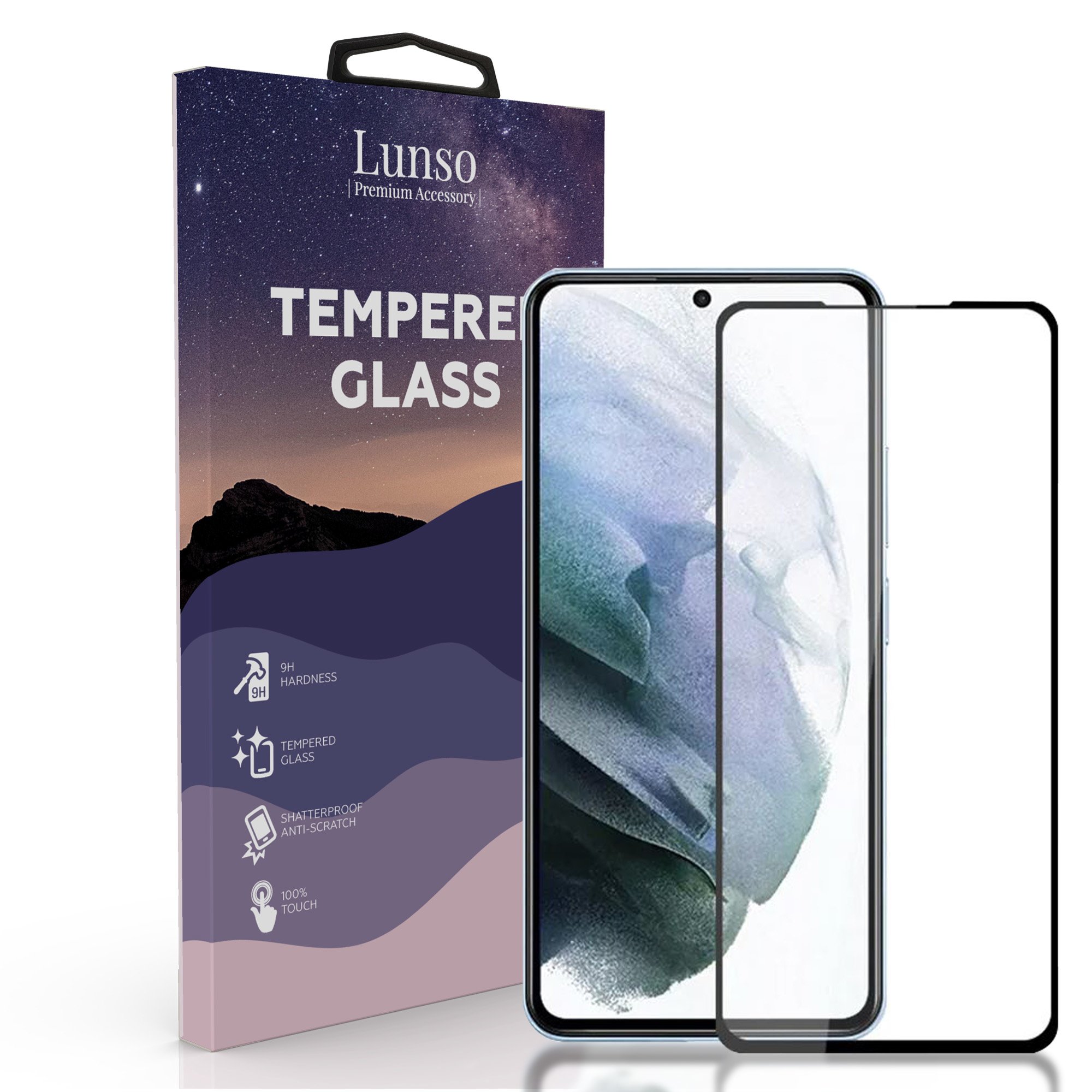 Lunso - Samsung Galaxy S23 - Gehard Beschermglas - Full Cover Screenprotector - Black Edge