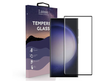 Lunso - Samsung Galaxy S23 Ultra - Gehard Beschermglas - Full Cover Screenprotector - Black Edge
