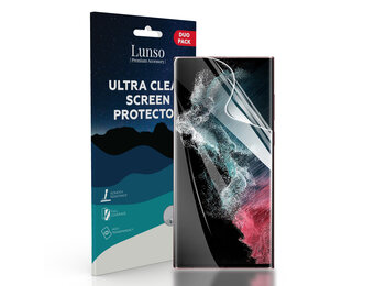 Lunso - Samsung Galaxy S23 Ultra - Duo Pack (2 stuks) Beschermfolie - Full Cover Screen protector