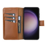 Samsung Galaxy S23 lederen afneembare 2-in-1 bookcase hoes - Cognac