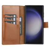 Samsung Galaxy S23 Ultra lederen afneembare 2-in-1 bookcase hoes - Cognac
