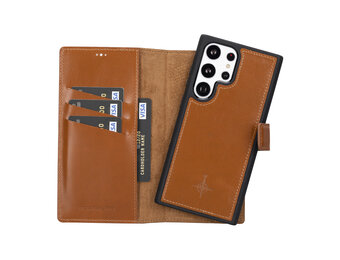NorthLife - Samsung Galaxy S23 Ultra - Lederen Afneembare 2-in-1 bookcase hoes - Cognac