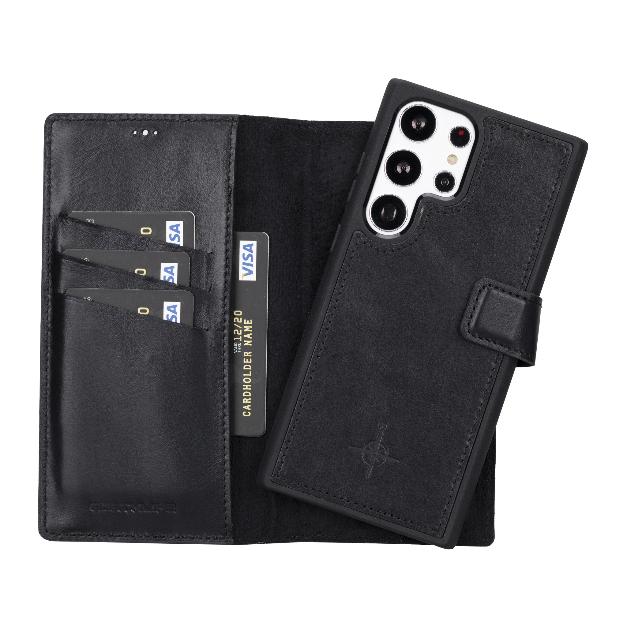 Samsung Galaxy S23 Ultra lederen afneembare 2-in-1 bookcase hoes - Zwart