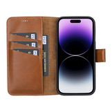 iPhone 14 Pro lederen afneembare 2-in-1 bookcase hoes - Cognac