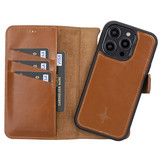 iPhone 14 Pro lederen afneembare 2-in-1 bookcase hoes - Cognac