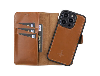 NorthLife - iPhone 14 Pro - Lederen Afneembare 2-in-1 bookcase hoes - Cognac