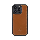 iPhone 14 Pro lederen afneembare 2-in-1 bookcase hoes - Cognac