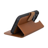 iPhone 14 Pro lederen afneembare 2-in-1 bookcase hoes - Cognac