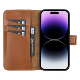 iPhone 14 Pro Max lederen afneembare 2-in-1 bookcase hoes - Cognac