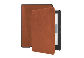 Lunso - Kobo Aura H2o edition 1 hoes (6.8 inch) - Lederen sleep cover - Cognac