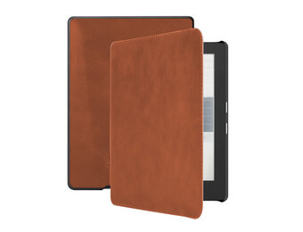 Lunso - Kobo Aura H2o edition 1 hoes (6.8 inch) - Lederen sleep cover - Cognac
