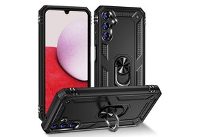 Lunso - Samsung Galaxy A14 5G - Armor backcover hoes met ringhouder - Zwart