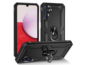 Lunso - Samsung Galaxy A14 5G - Armor backcover hoes met ringhouder - Zwart